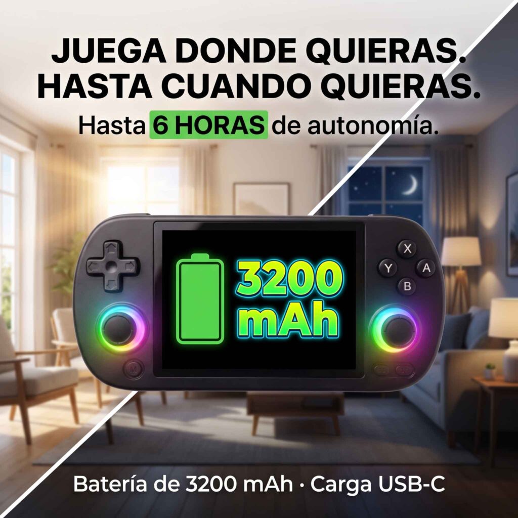 una consola retro portatil con una extensa bateria de hasta 6 horas