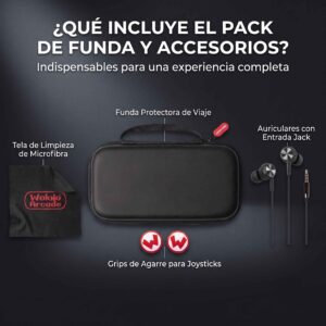 un pack de funda protectora con varios accesorios para una consola retro portatil