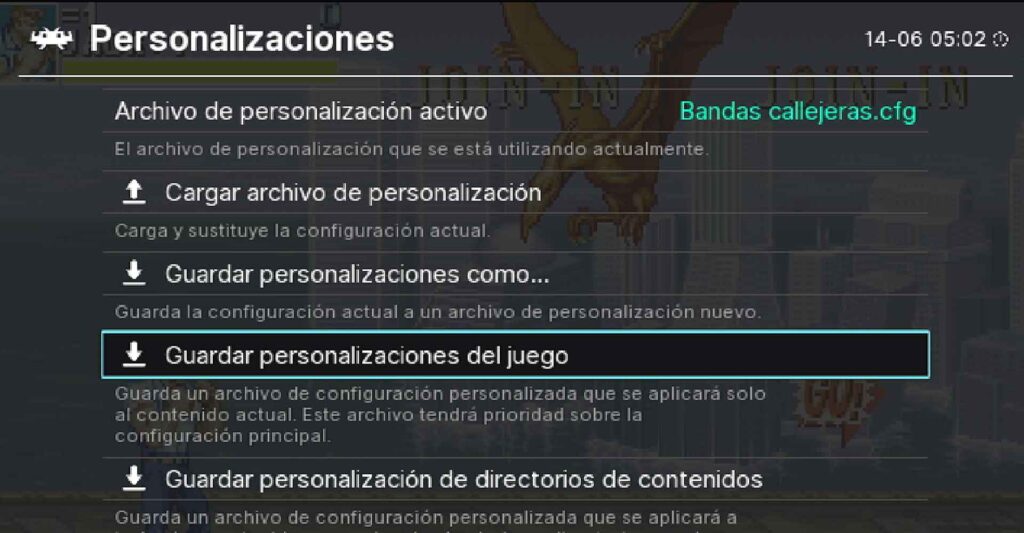 una captura de como guardar las personalizaciones