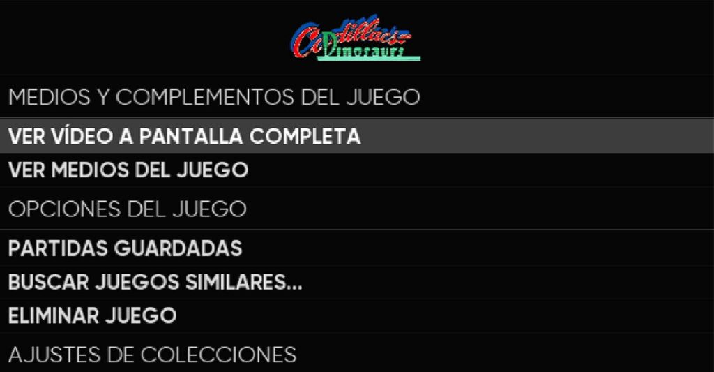 una captura del menu avanzado de los juegos