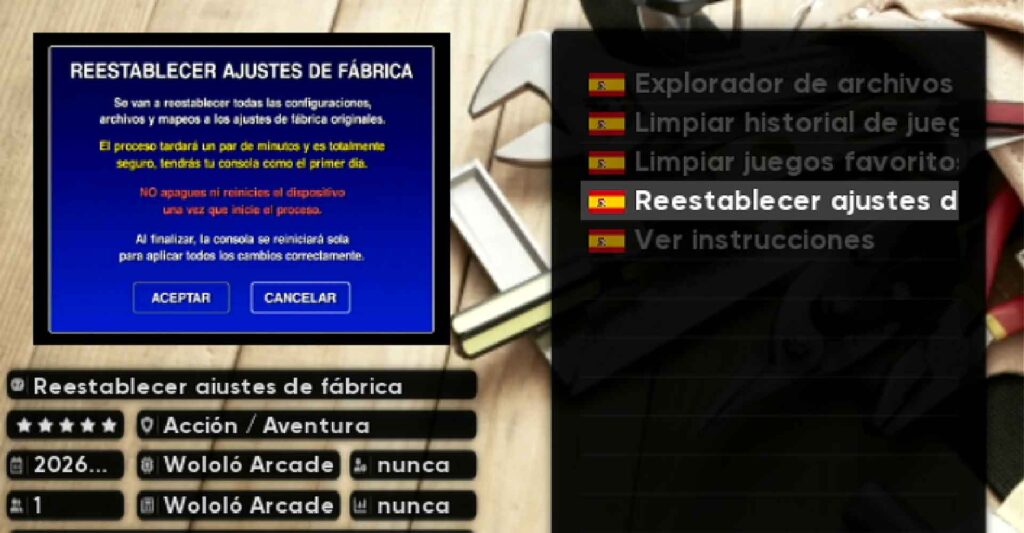 una captura de pantalla de como restablecer ajustes de fabrica